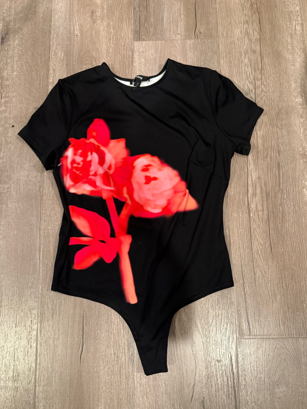 Khy Black Bodysuit with Bold Red Floral Print